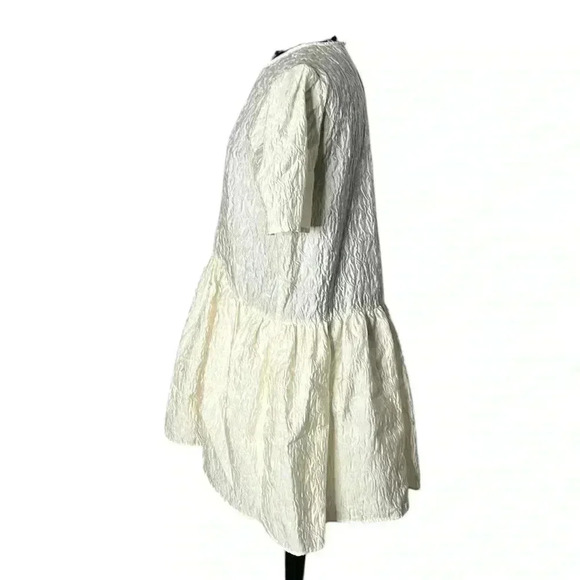 ZARA Voluminous Flounce Textured Floral Detail Mini Dress Size S - Picture 6 of 11